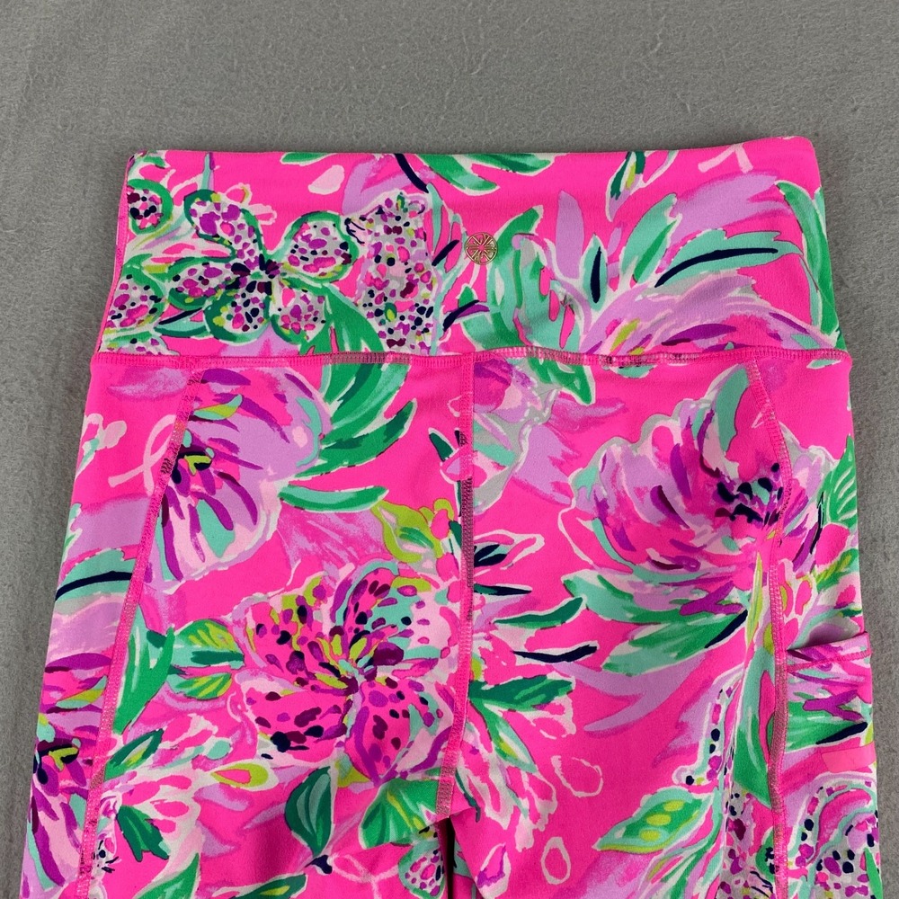 Lilly Pulitzer Luxletic S Low Rise Crop Leggings Hot Pink Floral Print Active - Picture 5 of 11